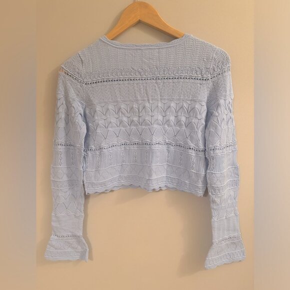 NEW LoveShackFancy Media Pointelle Scallop Cardigan in Morning Tide Blue | sz S - Picture 9 of 14